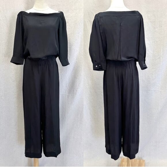 Theory Pants - THEORY SILK ELASTIC WAIST 3/4 SLEEVE TWO SIDE POCKET WIDE LEG JUMPSUIT SZ 4